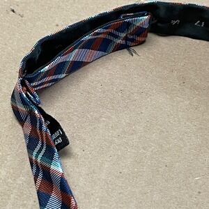 Orange & Blue Plaid Bow Tie 2.5" Wide Self Tie 100% Silk Adjustable